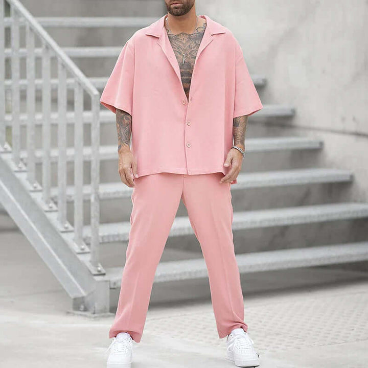 Men's Relaxed Fit Cotton Shirt and Pants Set