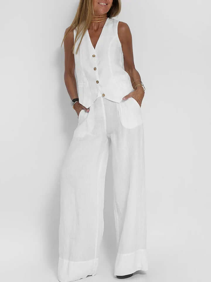 Women's Linen Two-Piece Vest Set: Summer Outfit