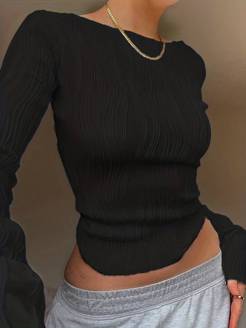 Women's Long Sleeve Crop Blouse Top