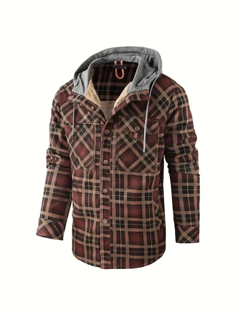 Men's Hooded Checked Regular Fit Jacket