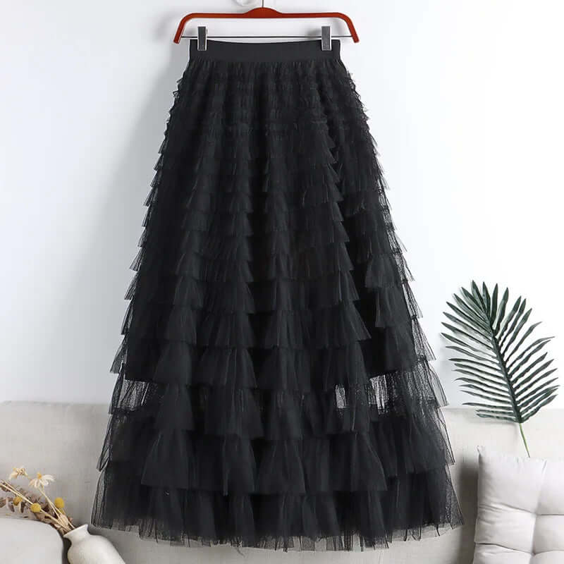 Elegant Layered Tulle Midi Skirt