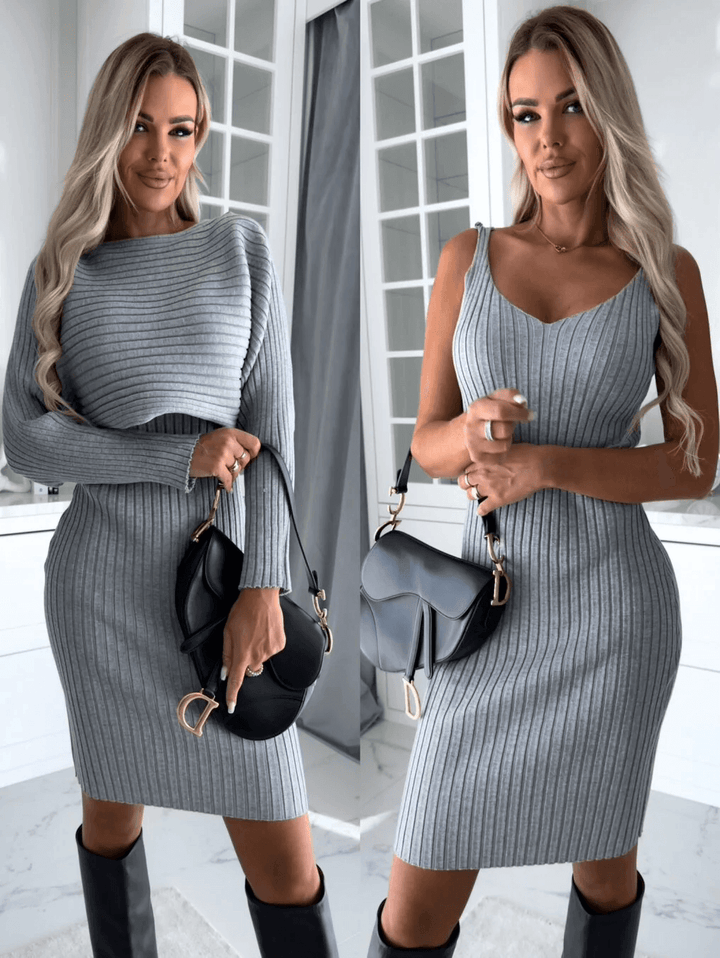 Women's Knit Sleeveless Midi Dress & Sweater Set