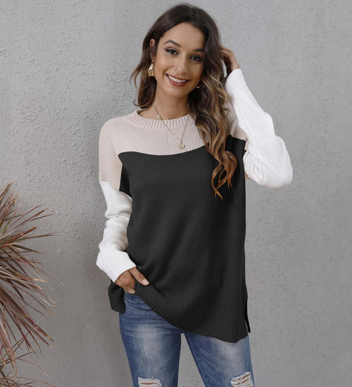 Women's Relaxed Fit Colour Block Knit Jumper