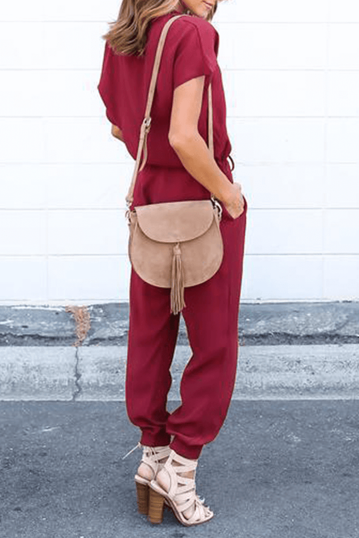 Women's V-Neck Wide Leg Jumpsuit with Crossed Straps
