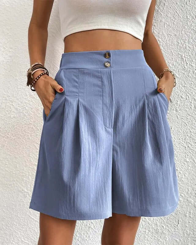 Women's High-Waisted Wide Leg Pleated Shorts