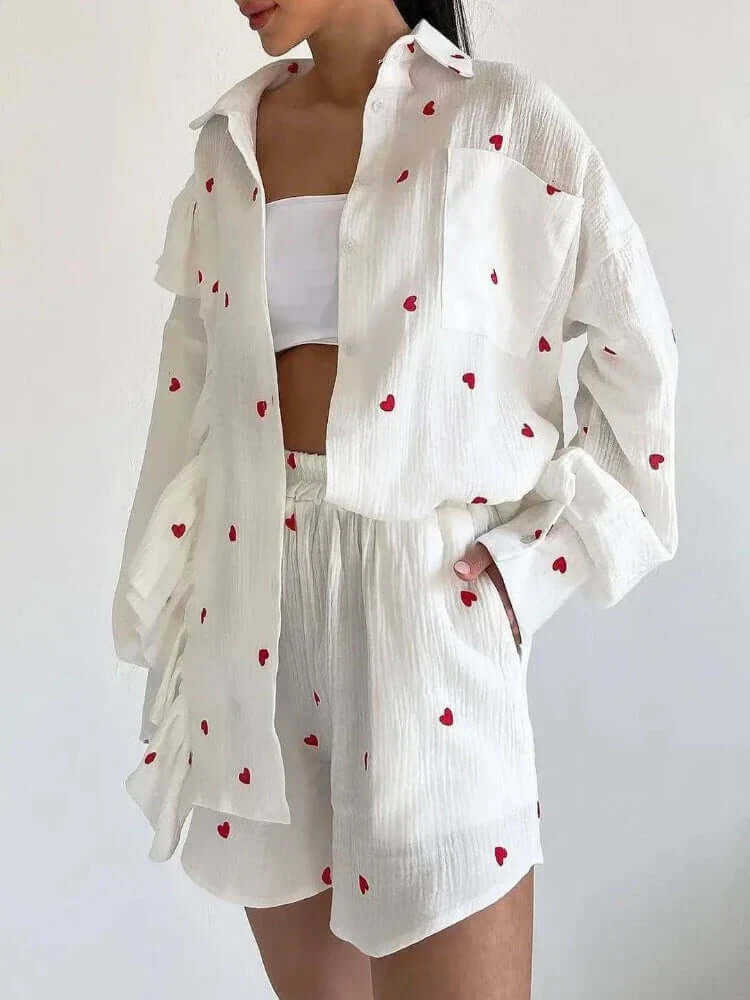 Women's Summer Co-ord Set: Ruffled Blouse & High-Waisted Shorts
