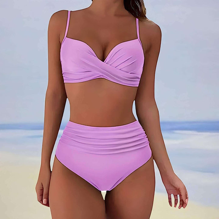 Women's Summer Bikini Set: Twist-Front & High-Waisted Ruched