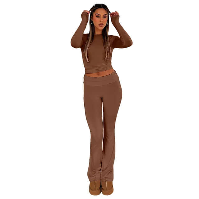 Women's Flared Trousers: Stretch, Low Rise, Foldable Waistband
