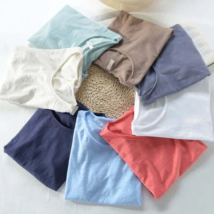 Men's Slim Fit Cotton T-Shirt - Crew Neck, Rolled Sleeves