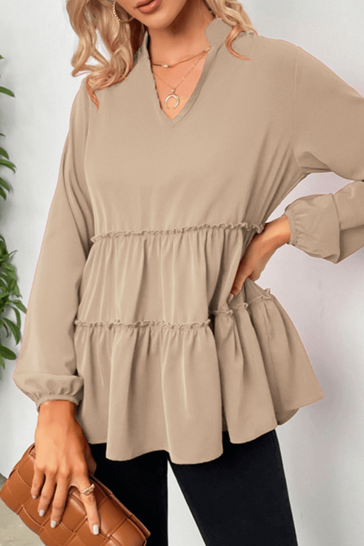 Women's V-Neck Split-Joint Ruffle Top