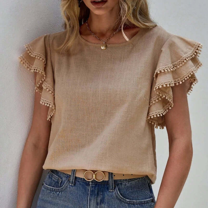 Women's Ruffled Cap Sleeve Blouse