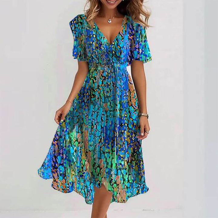 Elegant Floral Summer Dress: Women's All-Season Polyester Dress