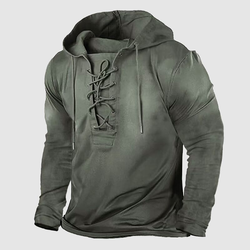 Men's Retro Winter Lace-Up Hoodie: Casual Streetwear