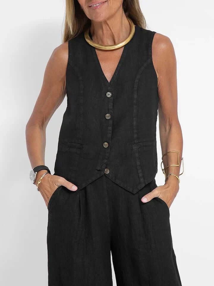 Women's Linen Two-Piece Vest Set: Summer Outfit
