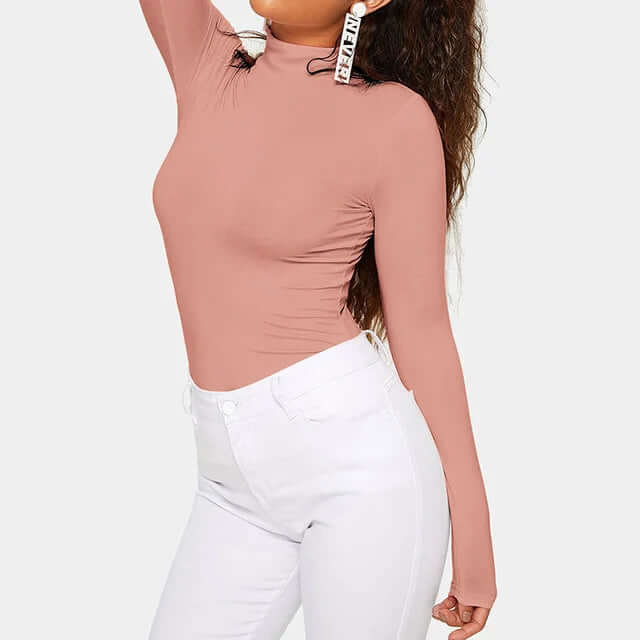 Women's Long Sleeve Turtleneck Bodysuit: Stretchy & Layering Essential
