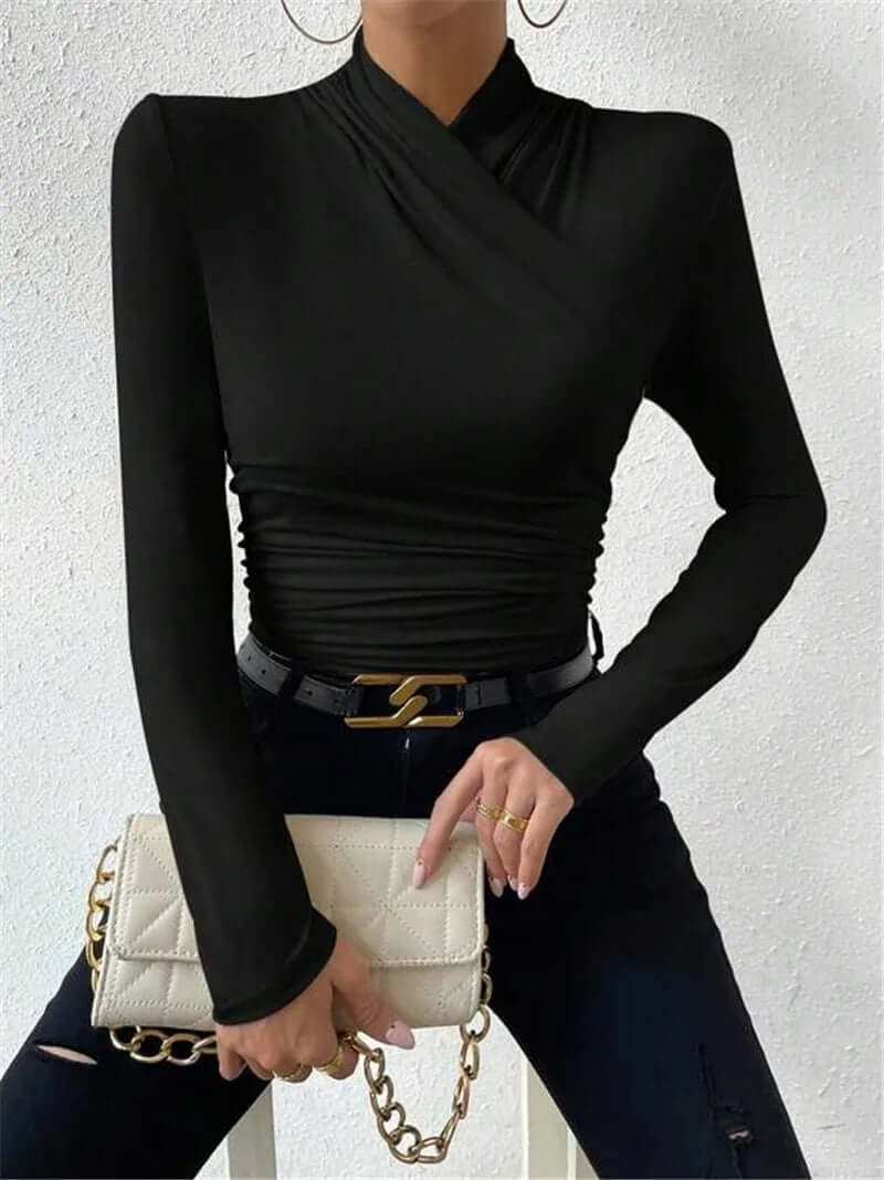 Women's Long Sleeve Wrap Top, V-Neck, Slim Fit