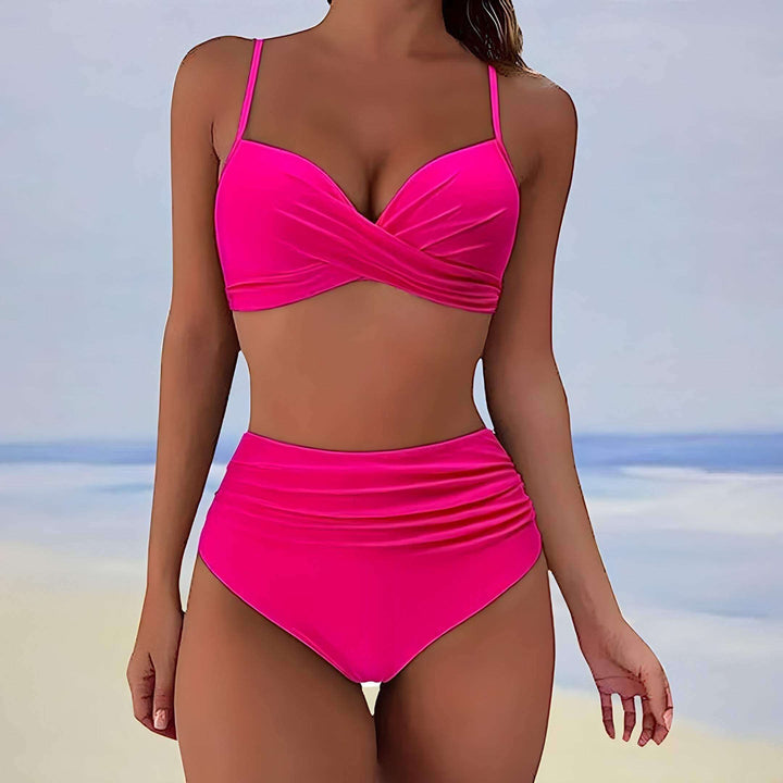 Women's Summer Bikini Set: Twist-Front & High-Waisted Ruched
