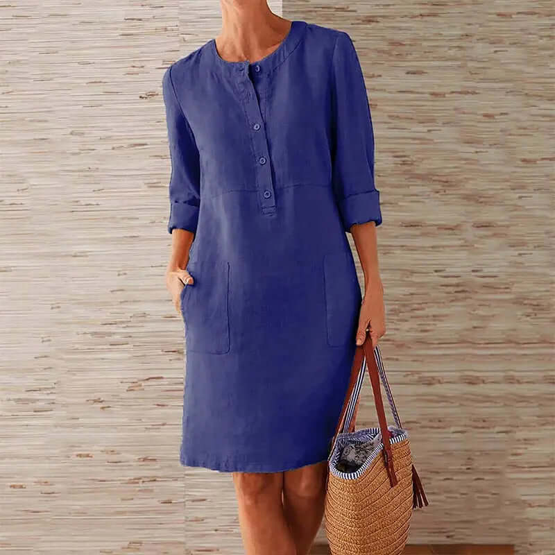 Women's Casual Midi Dress: Relaxed Fit 3/4 Sleeve Tunic