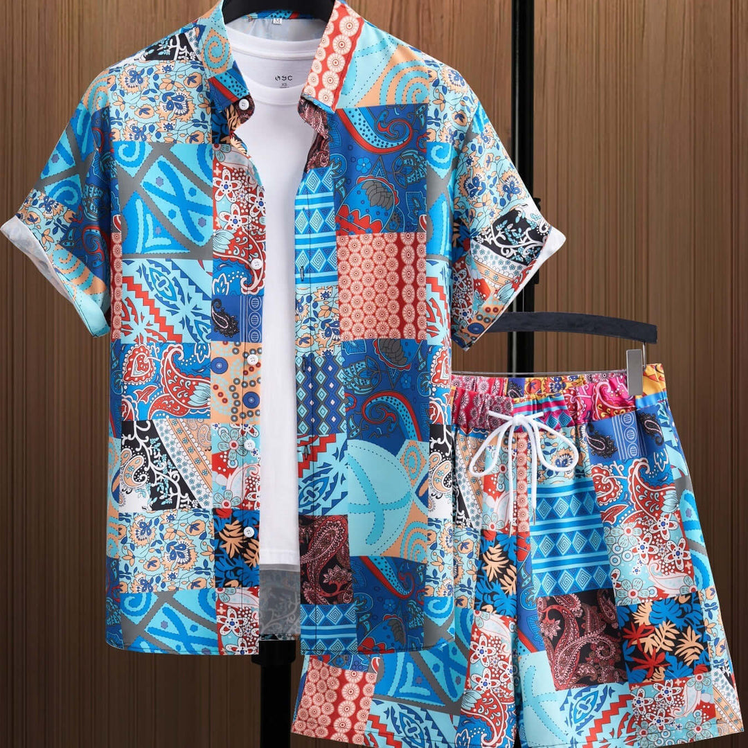 Men's Summer Short Sleeve Shirt & Shorts Set