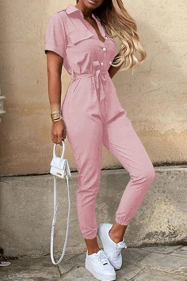 Elegant Women's Jumpsuit with Belt & Shawl Collar