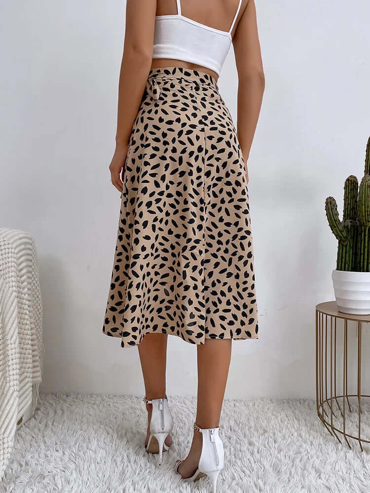 Women's Printed Midi Wrap Skirt with Asymmetrical Hem