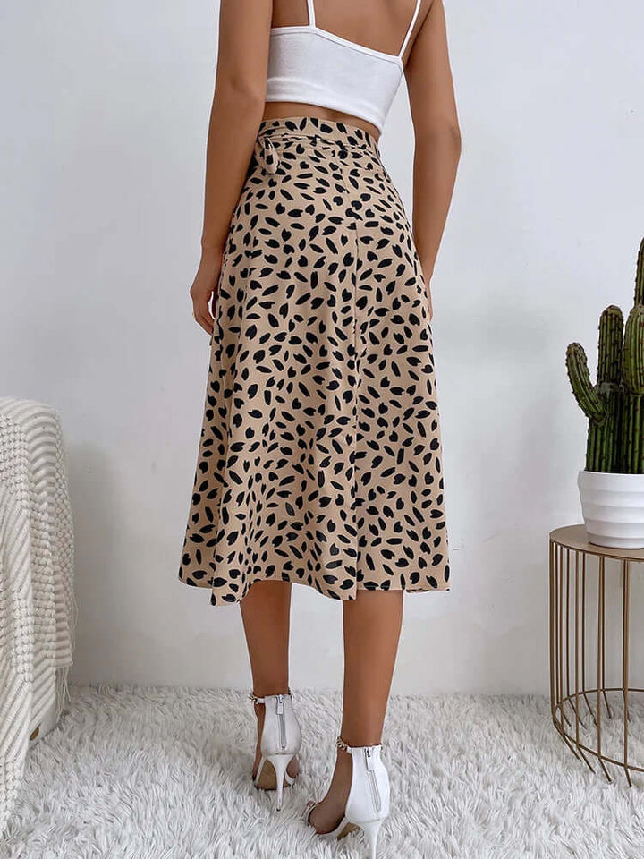 Women's Printed Midi Wrap Skirt with Asymmetrical Hem