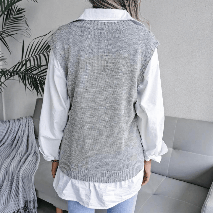 Women's Cable Knit V-Neck Sweater Vest: Cozy & Stylish Layer