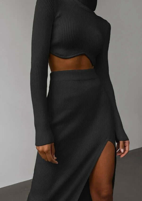 Women's Asymmetrical High-Neck Knitted Sweater Set