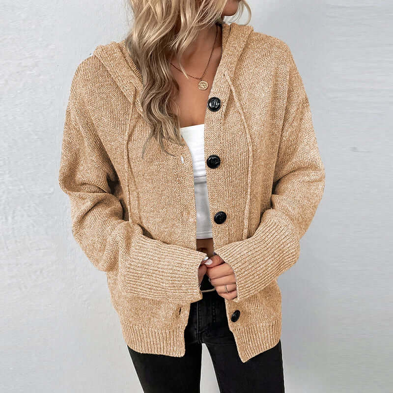 Women's Hooded Knitted Cardigan - Cozy & Warm