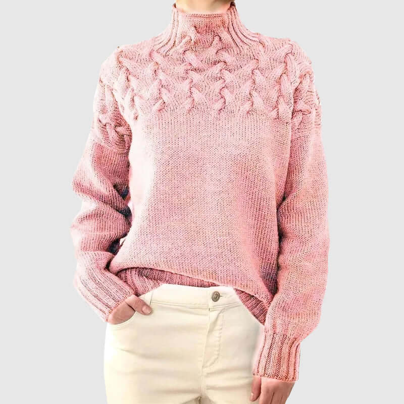 Women's Cable Knit Turtleneck Sweater - Long Sleeve, Warm & Cozy