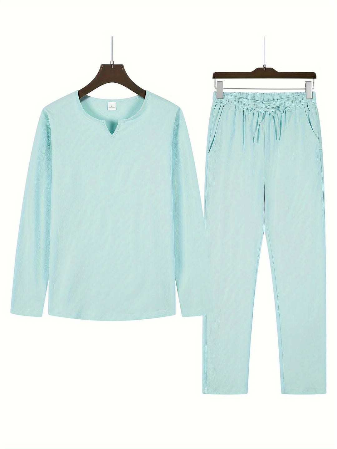Men's Casual Two-Piece Outfit: V-Neck Top & Relaxed Trousers