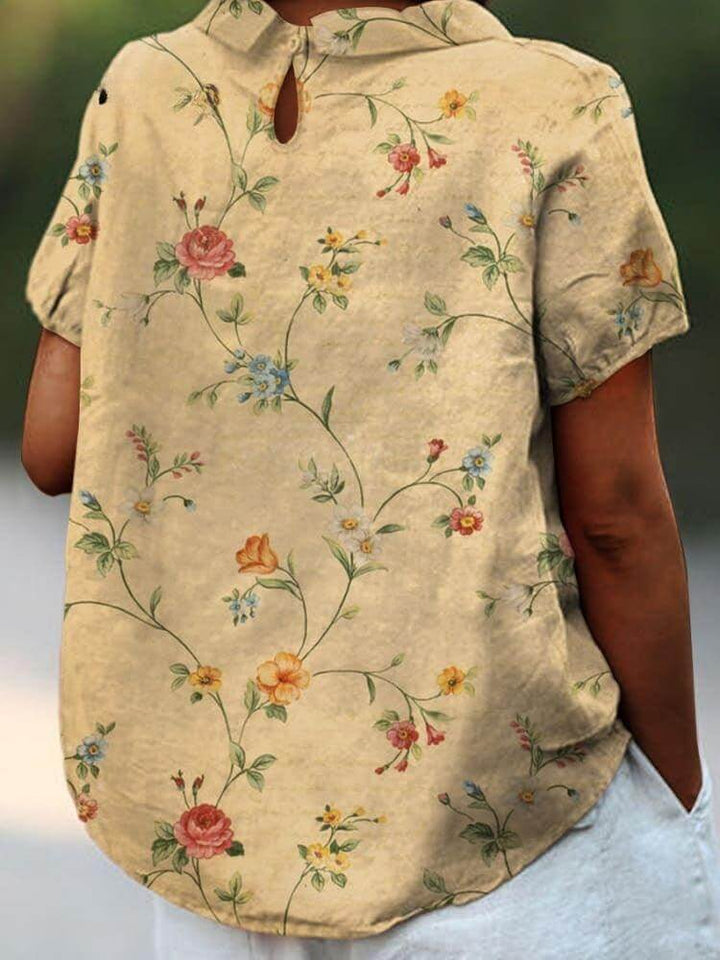 Women's Retro Floral Print Cotton Shirt