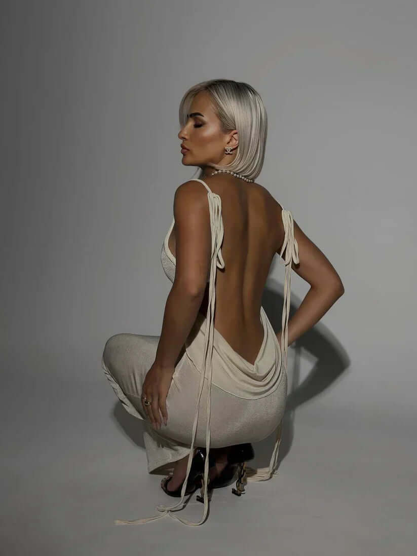 Elegant Low Back Jumpsuit with Tie Shoulder