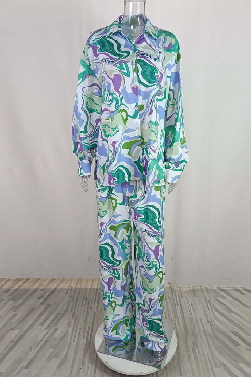 Women's Printed Two-Piece Cardigan Pant Set