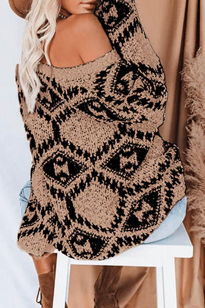 Women's Geometric Knit V-Neck Sweater