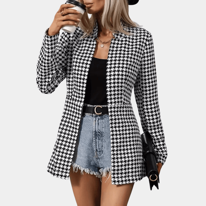 Women's Longline Houndstooth Blazer: Smart Casual Jacket