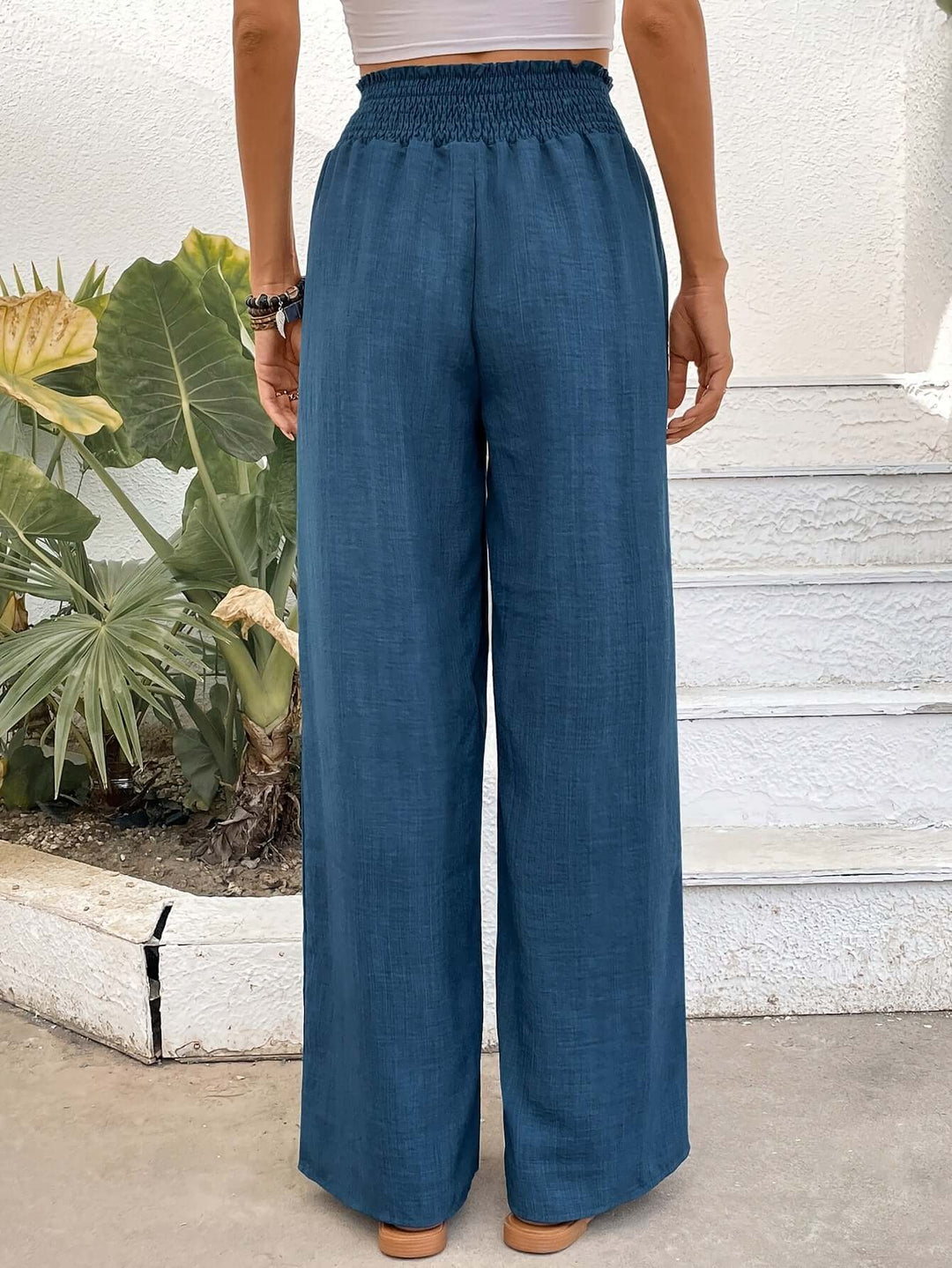 Women's High-Waisted Wide Leg Smocked Pants