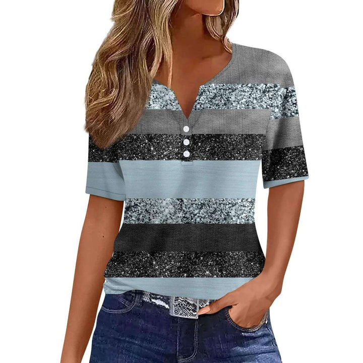Striped Color Block V-Neck T-Shirt