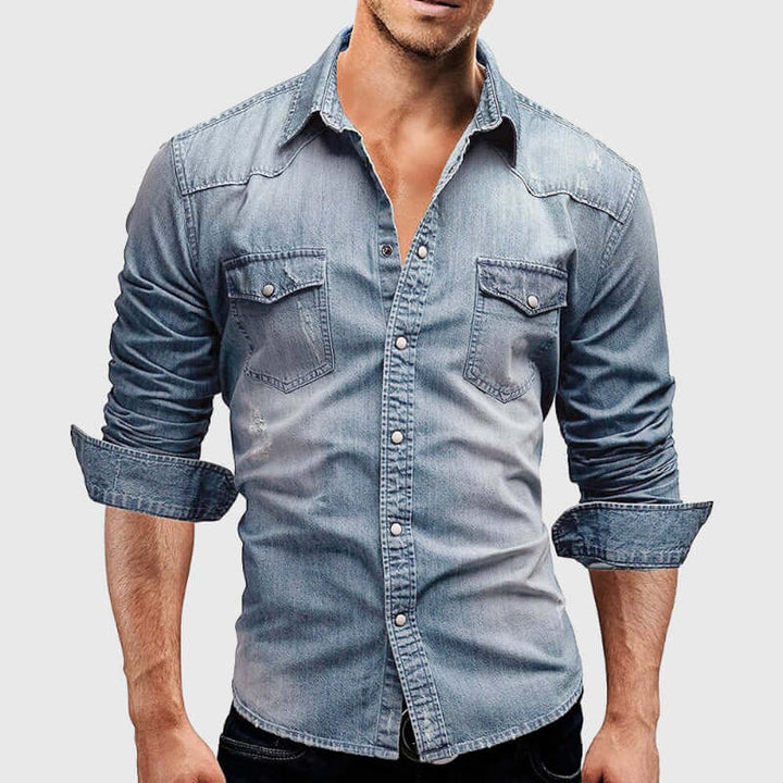 Men's Long-Sleeve Denim Shirt: Casual Button-Down Top