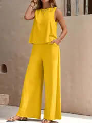 Women's Sleeveless Wide-Leg Pants Set: Relaxed Summer Outfit