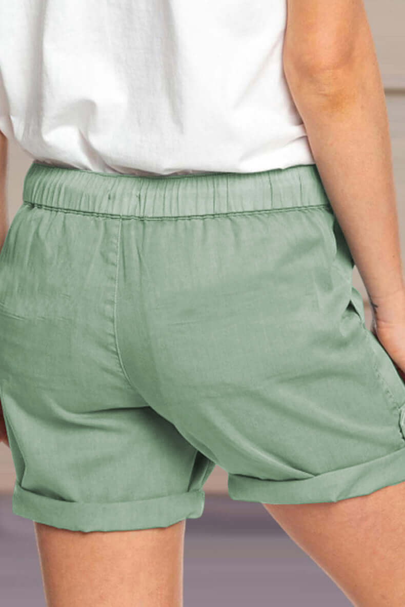 Women's Casual Shorts: Adjustable Waist & Turned-Up Hem