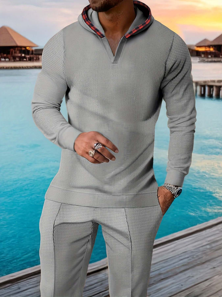 Men's Waffle-Knit Sweater & Pants Set: Spring/Autumn Comfort