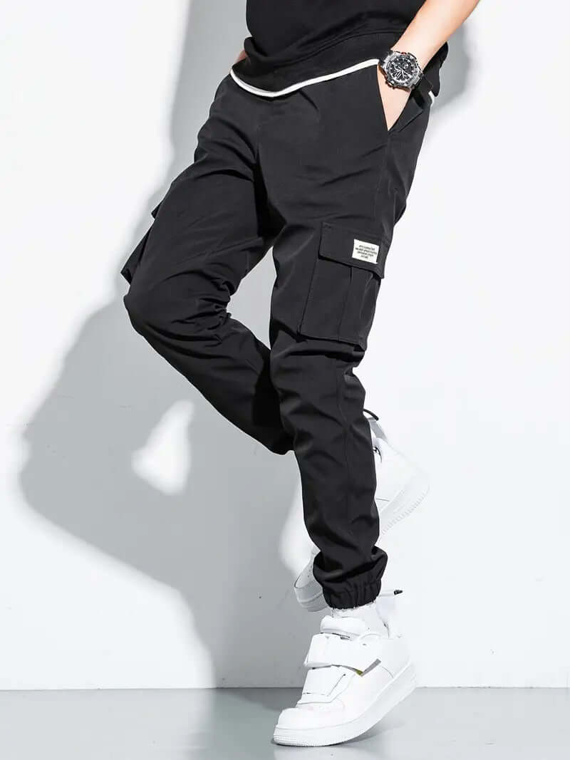 Men's Elastic Waist Cargo Pants: Multiple Pockets & Relaxed Fit