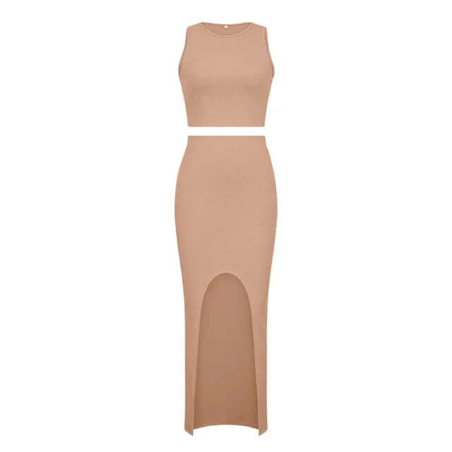 Women's Sleeveless Crop Top and Long Split Skirt Set
