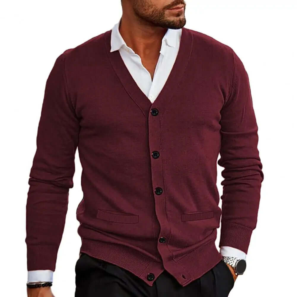 Men's Casual Knitted V-Neck Cardigan - Warm & Stylish