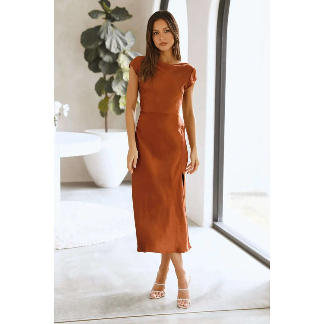 Elegant Backless Satin Midi Dress for Women