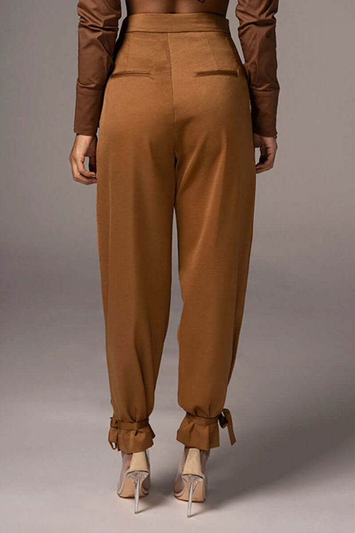 Women's High-Waisted Pleated Tapered Trousers