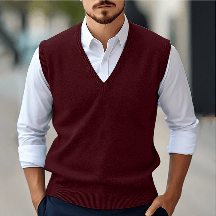 Sleeveless V-Neck Knit Sweater: Stretch Fit, Lightweight