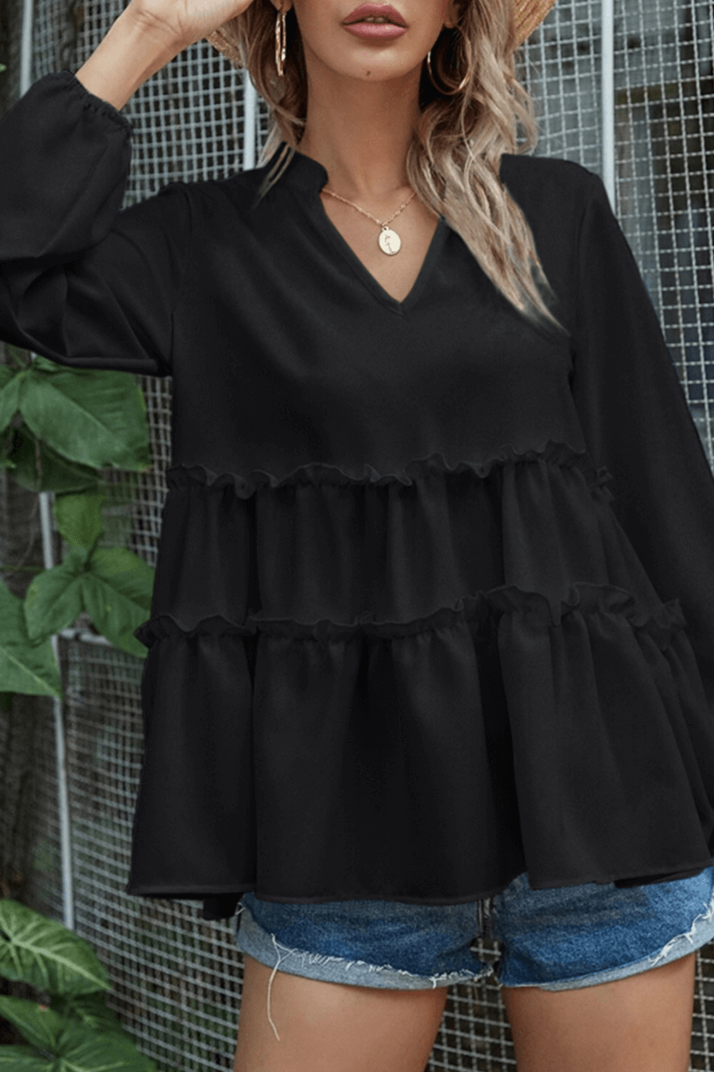 Women's V-Neck Split-Joint Ruffle Top