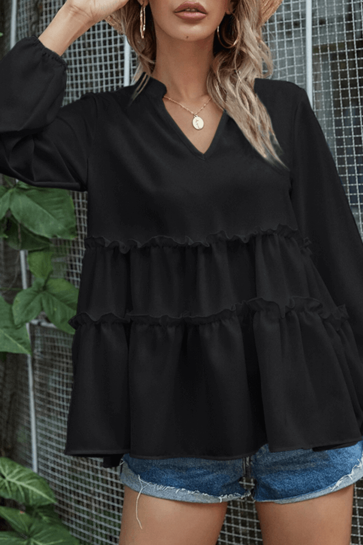 Women's V-Neck Split-Joint Ruffle Top